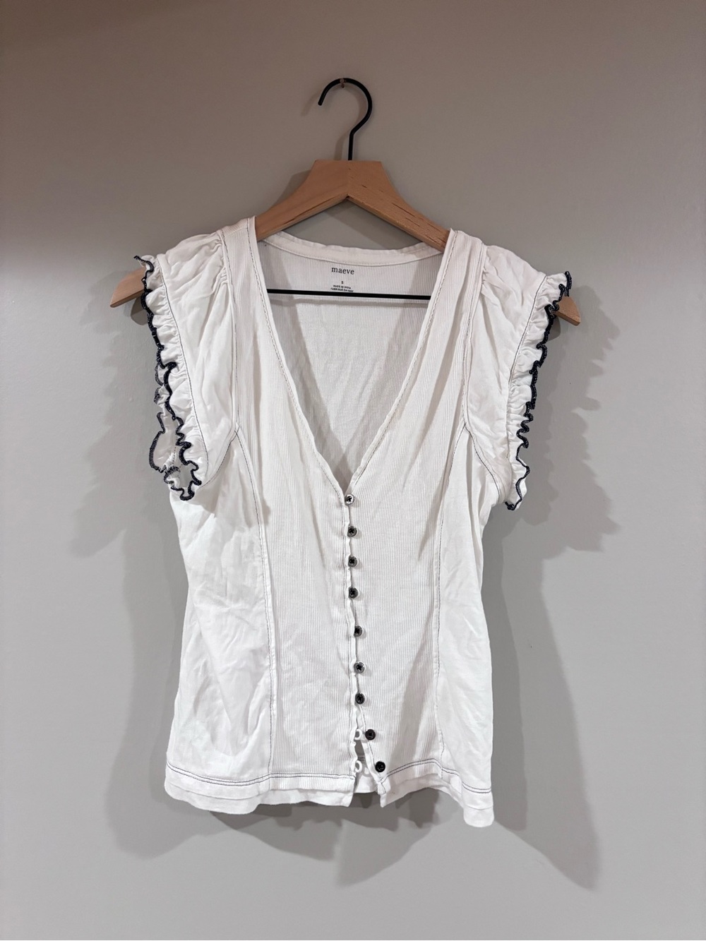 Maeve Anthropologie rifle sleeve button down top size small white black seam
